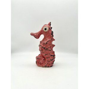 Art Studio Pottery Seahorse Figurine Handmade Hand Painted Derpy Quirky
